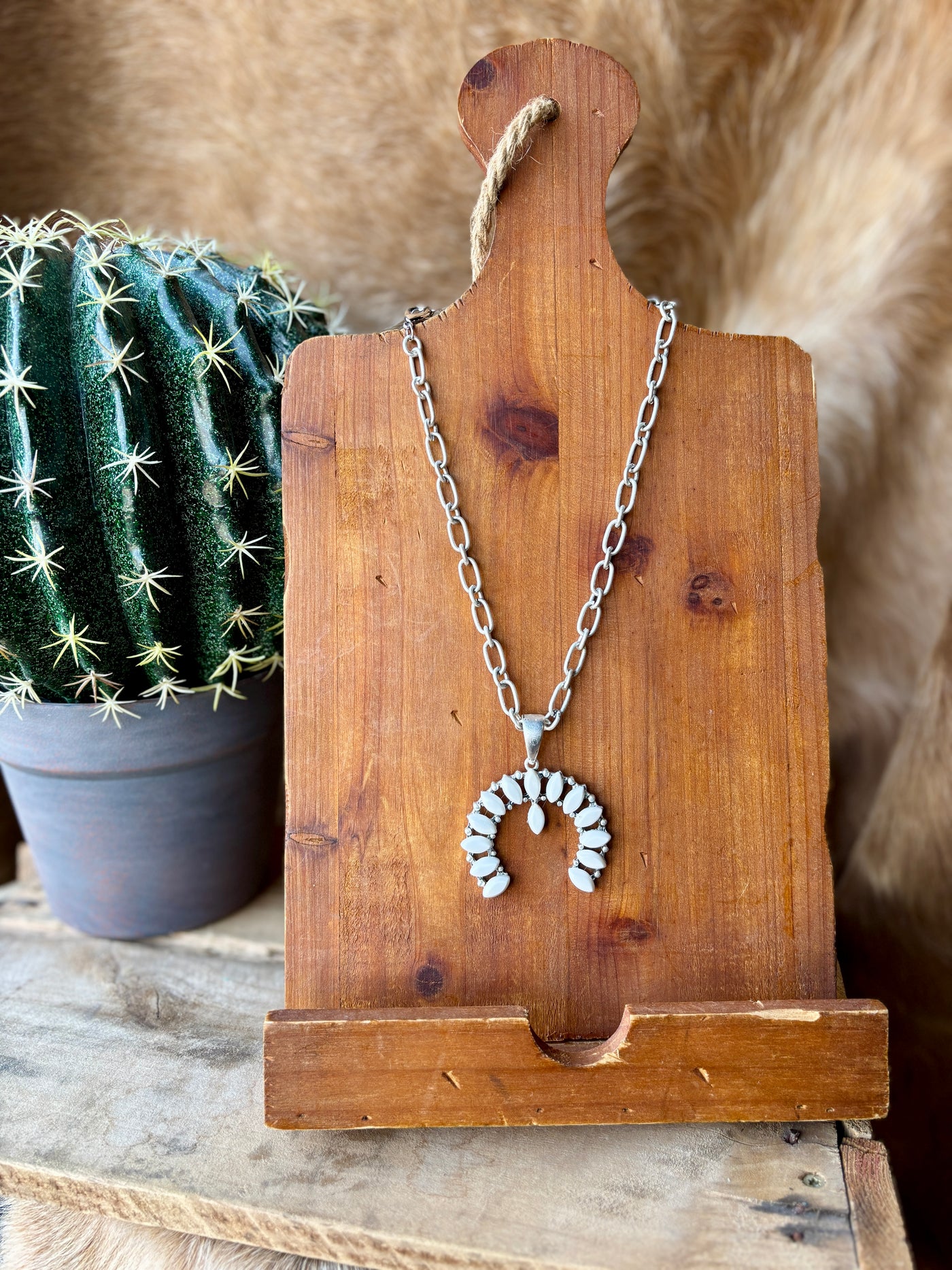 Denton Faux White Buffalo Squash Blossom Necklace – bold western statement with antique silver finish.