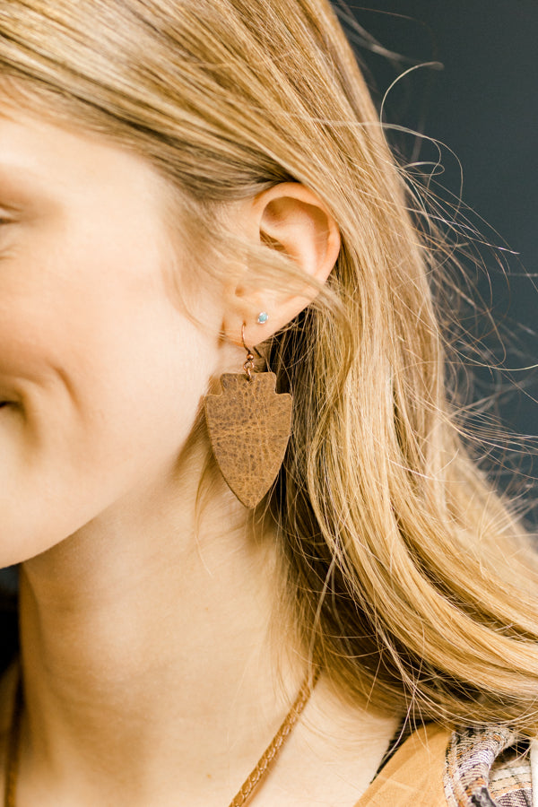 Diana Distressed Leather Arrowhead Earring