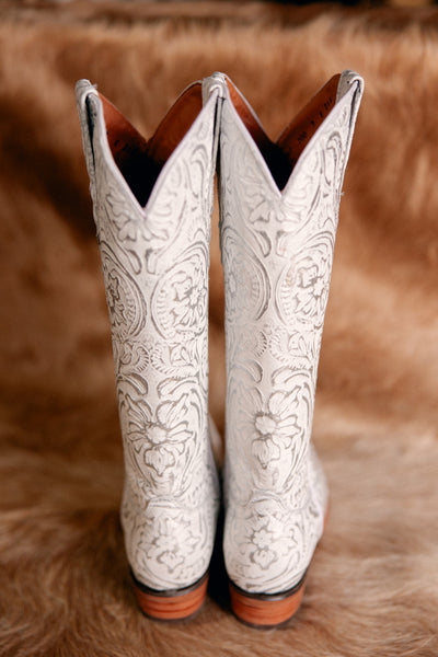 Back view of Dingo Bellona Boots showcasing their embossed leather detailing and quality construction.