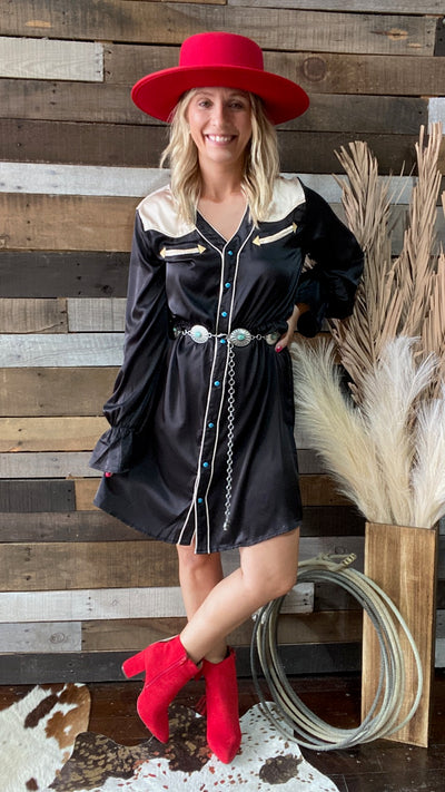Draya Satin Western Yoke Dress [Black]