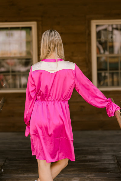 Draya Satin Western Yoke Dress [Pink]