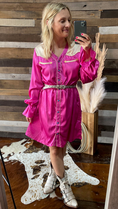 Draya Satin Western Yoke Dress [Pink]