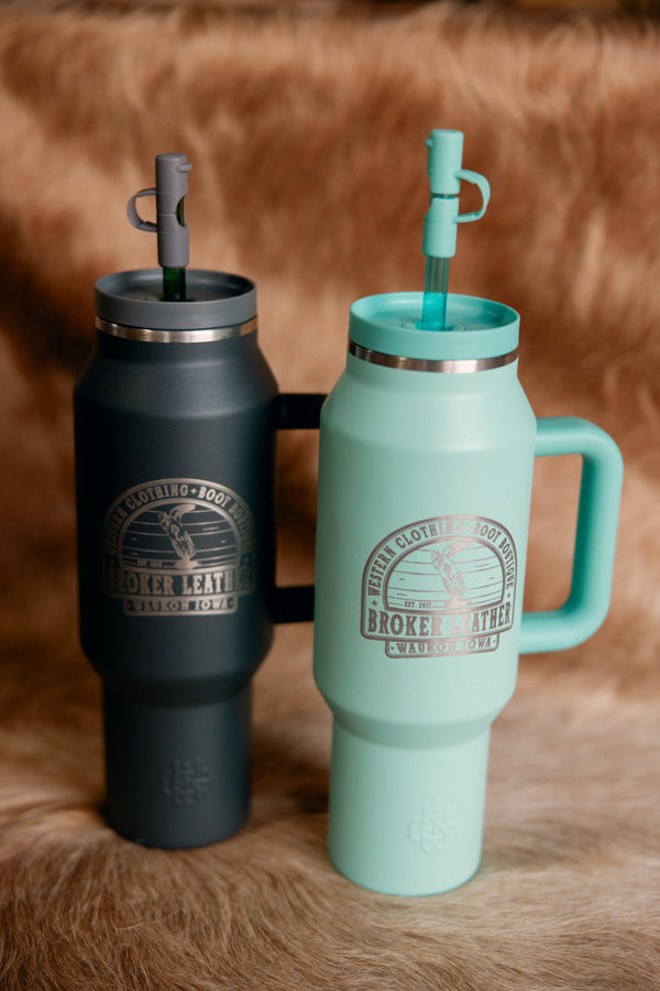 40-Ounce Capacity Custom Broker Leather Insulated tumblers are perfect for cold or warm drinks.