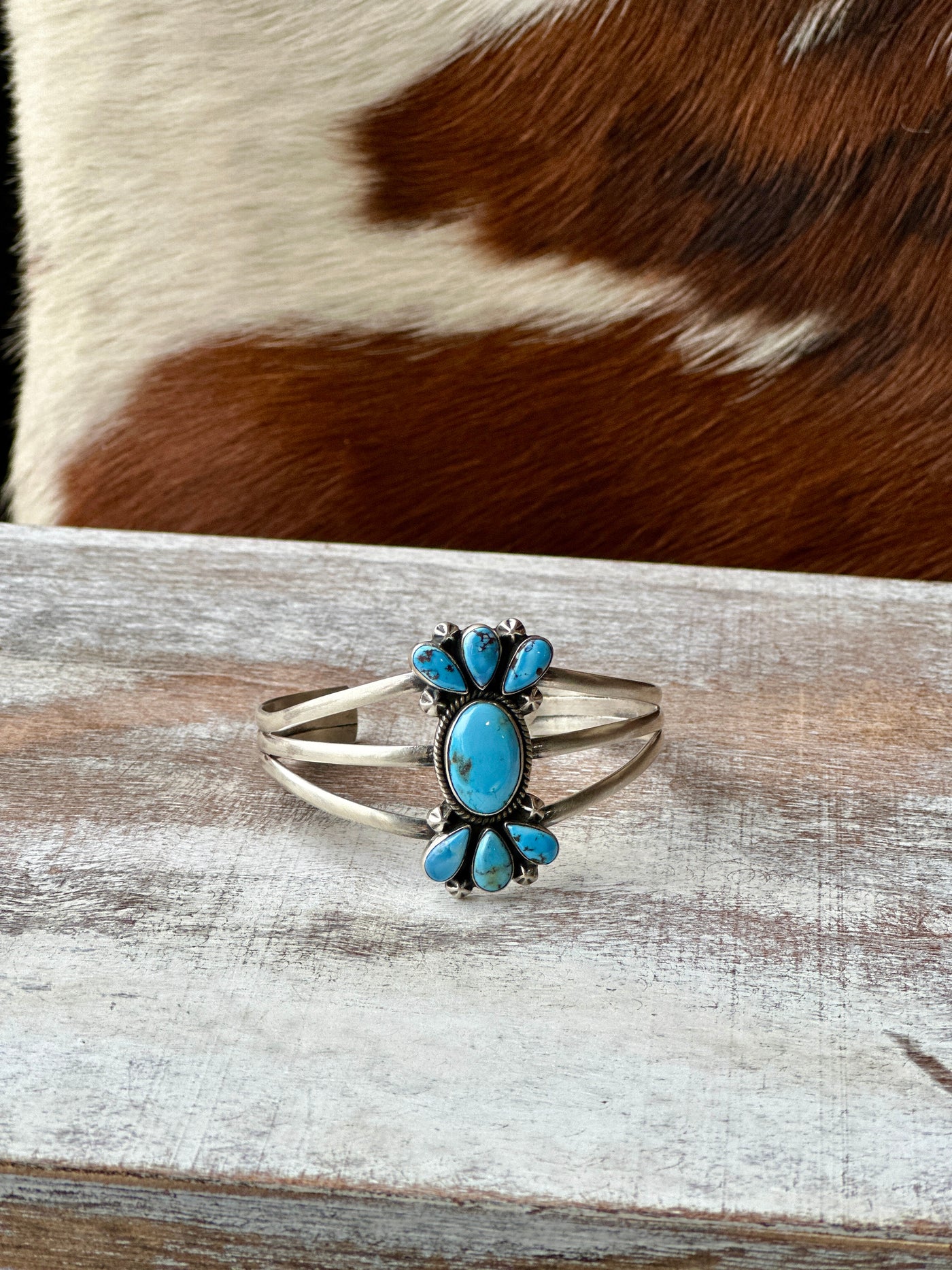 One-of-a-kind handmade Durango Authentic Turquoise Cuff Bracelet in Sterling Silver available now at Broker Leather.