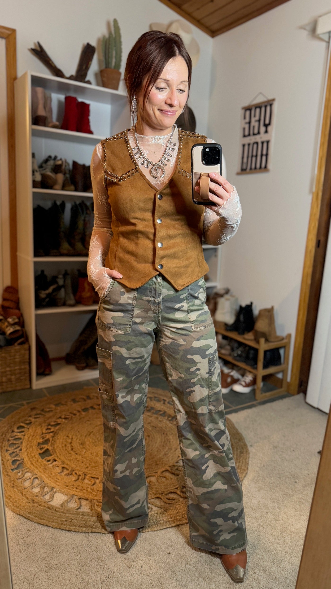 Rodeo ready with this Dust Devil Suede Studded Vest. 