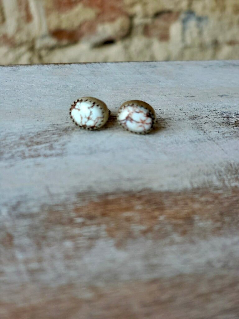 Authentic Wild Horse Earrings with Natural White and Brown Matrix