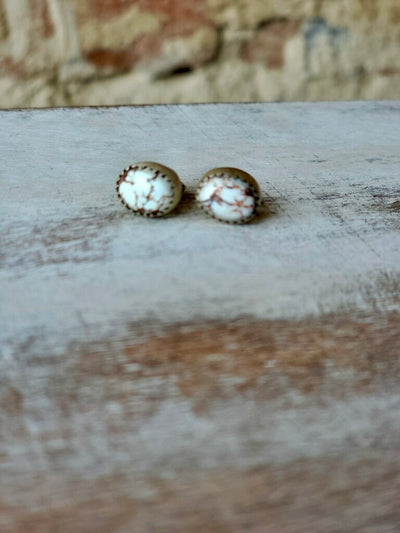 Authentic Wild Horse Earrings with Natural White and Brown Matrix