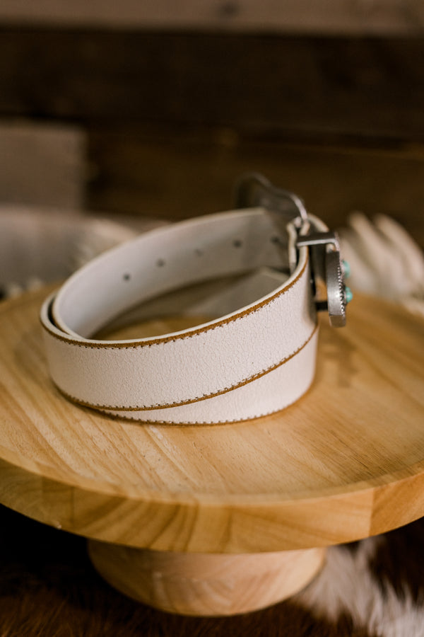 Dylan Off-White Leather Turquoise Belt