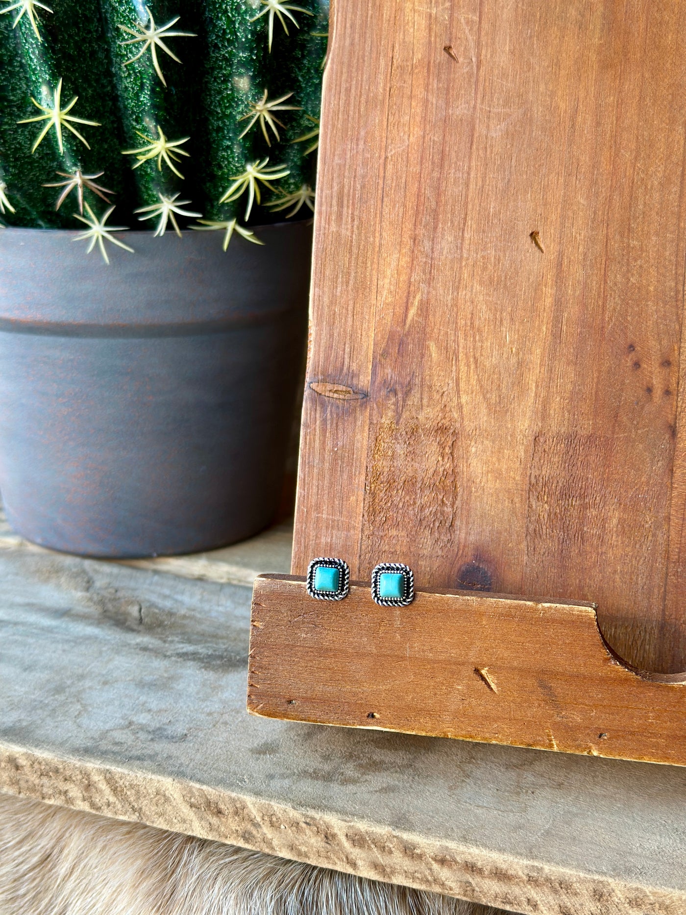 Sally Square Turquoise Stud Earrings