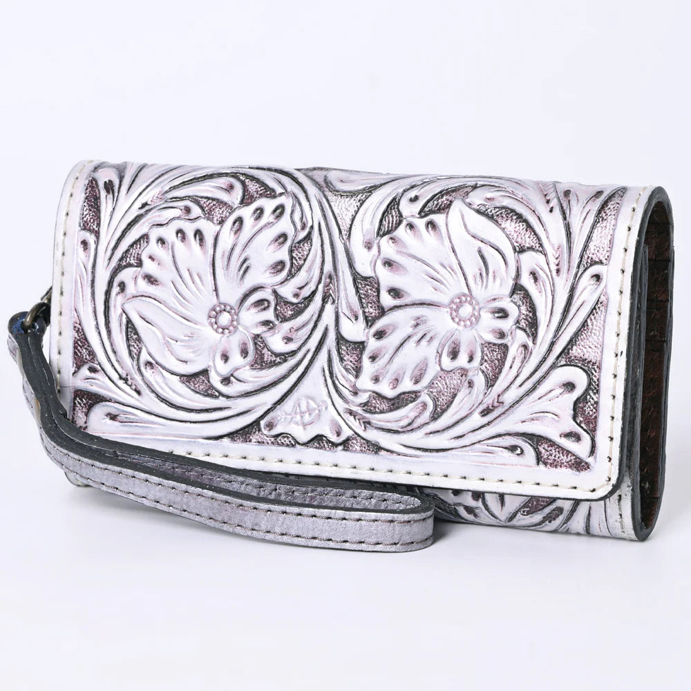 Elsa Tooled Leather Organized Clutch [Grey]