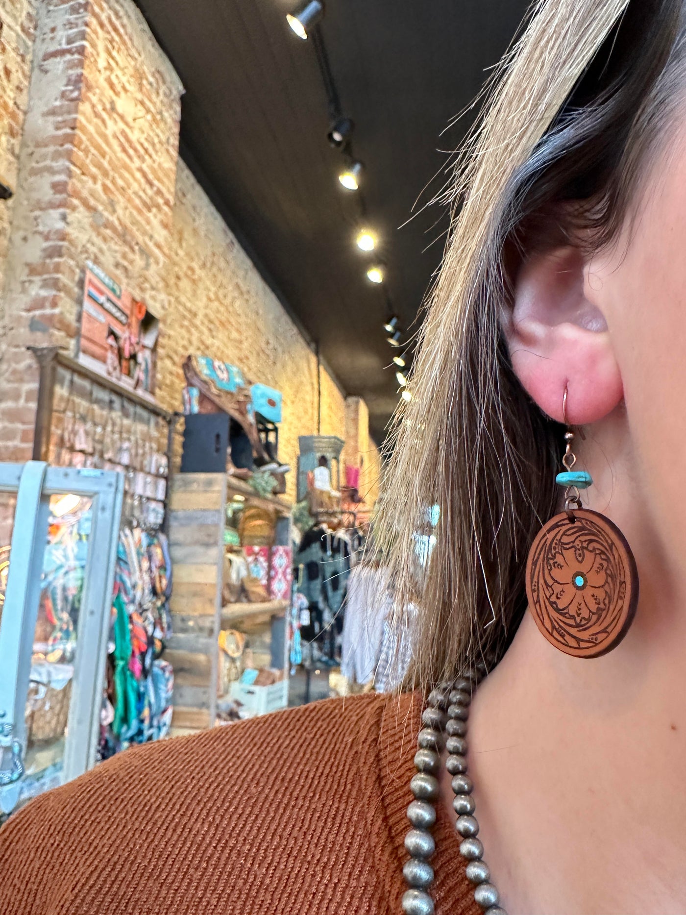 Emery Leather & Turquoise Nugget Earrings