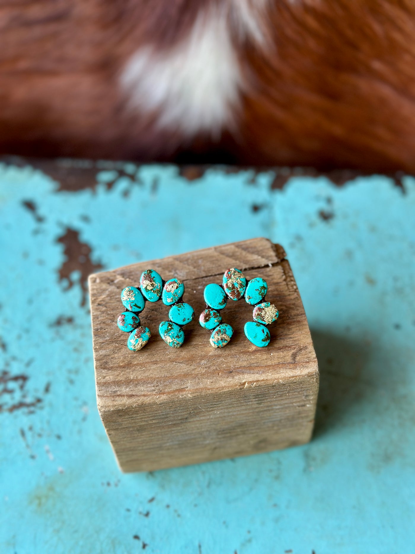 Fannie Turquoise Clay Cluster Earrings with a unique cluster design, post-back style, and vibrant Western-inspired look.