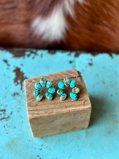 Handcrafted Fannie Turquoise Clay Cluster Earrings, designed in the USA and made from polymer clay for a bold turquoise effect.