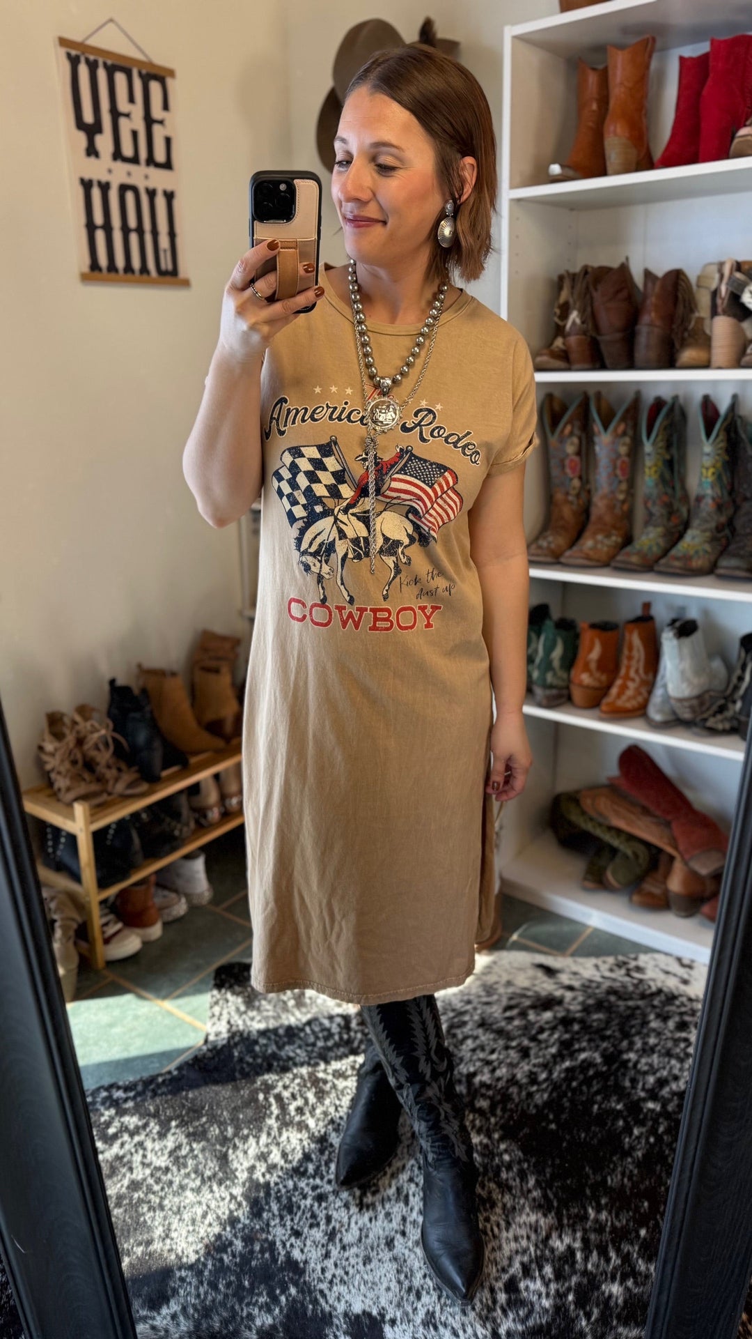 Fez American Rodeo Graphic Tee Dress Broker Leather Iowa, USA Western Clothing & Boot Boutique LARGE