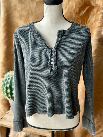 Close-up of Fischer Waffle Knit Top – Soft 100% Cotton with Cozy Texture