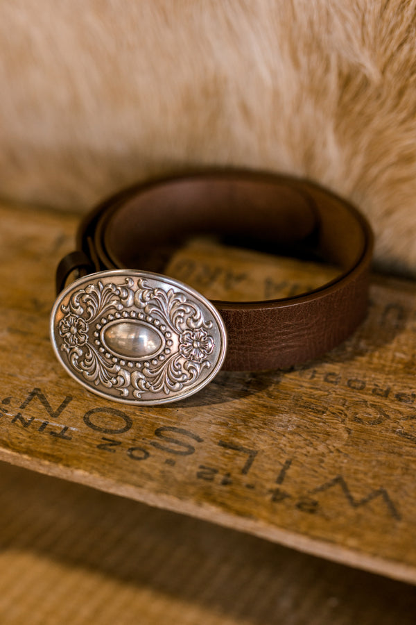 Flicka Genuine Leather Traditional Western Belt [Brown]