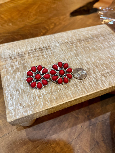 Henleigh Red Flower Stud Earrings