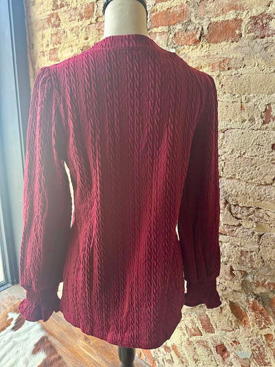 Cranberry Knitted Jacquard V-Neck Top ✜ON SALE NOW✜