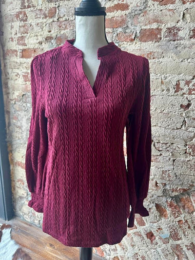 Cranberry Knitted Jacquard V-Neck Top ✜ON SALE NOW✜