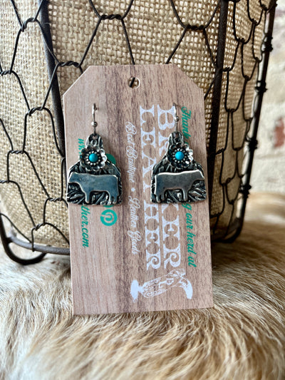 Kristie Cattle Tag Turquoise Flower Earring