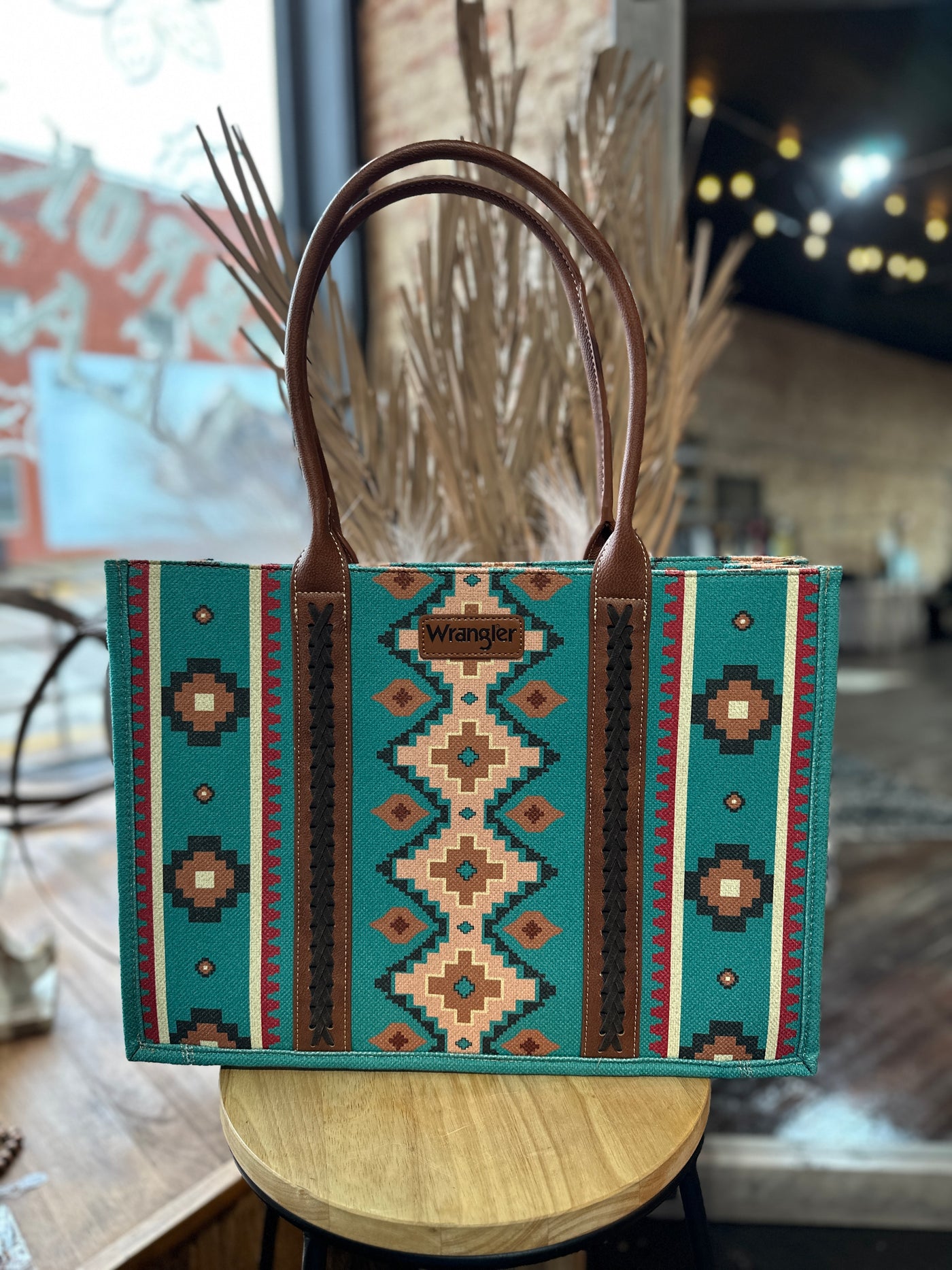 Wrangler Rita Canvas Aztec Print Tote Bag [Turquoise]