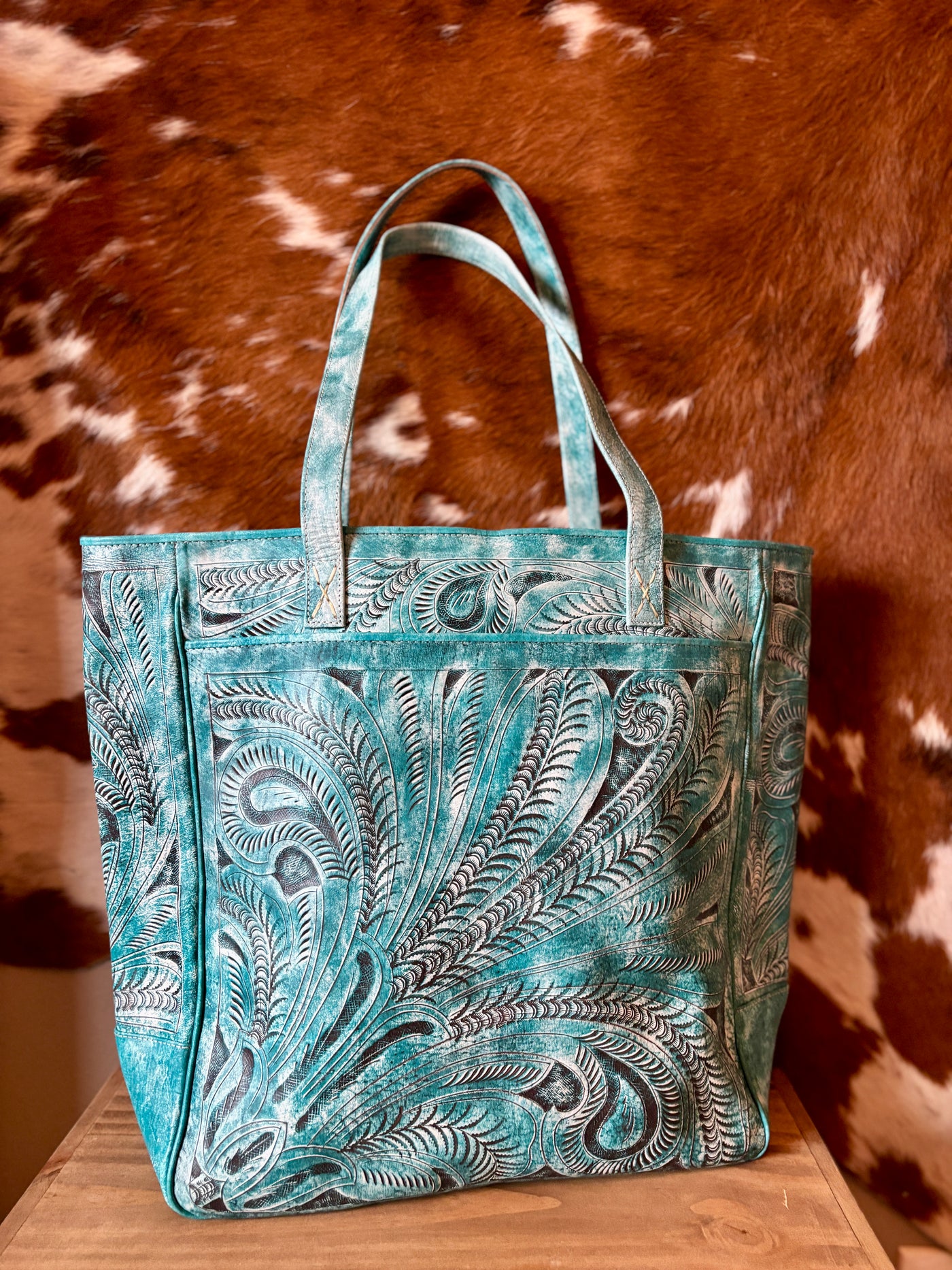 Hattie Tooled Leather Tote Bag [Turquoise]