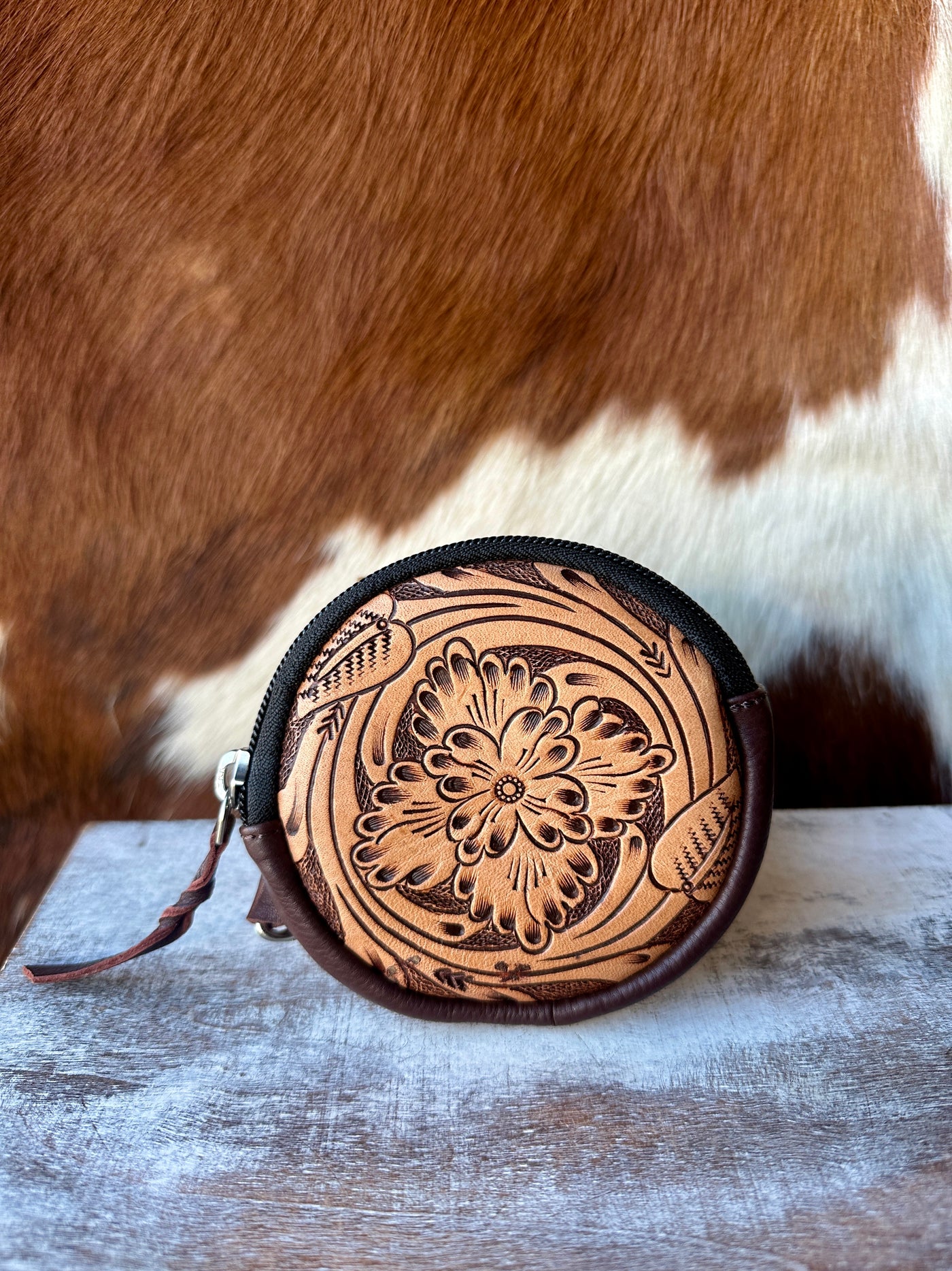 Bray Round Tooled Leather Coin Purse