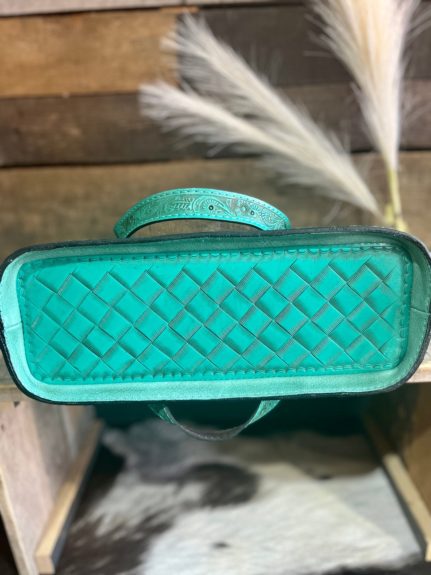 Mariella Turquoise Tooled Leather Tote Bag