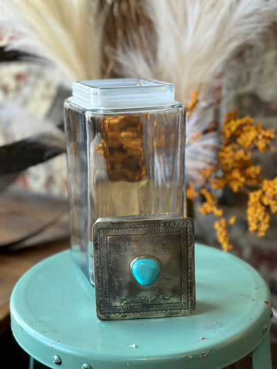Sterling Silver Canister w/ Authentic Turquoise Nugget [Large]
