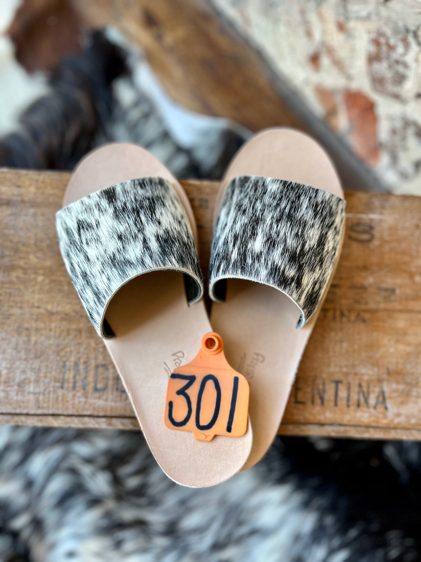 Kiki Hair-On-Hide Slides [Salt & Pepper] Slides