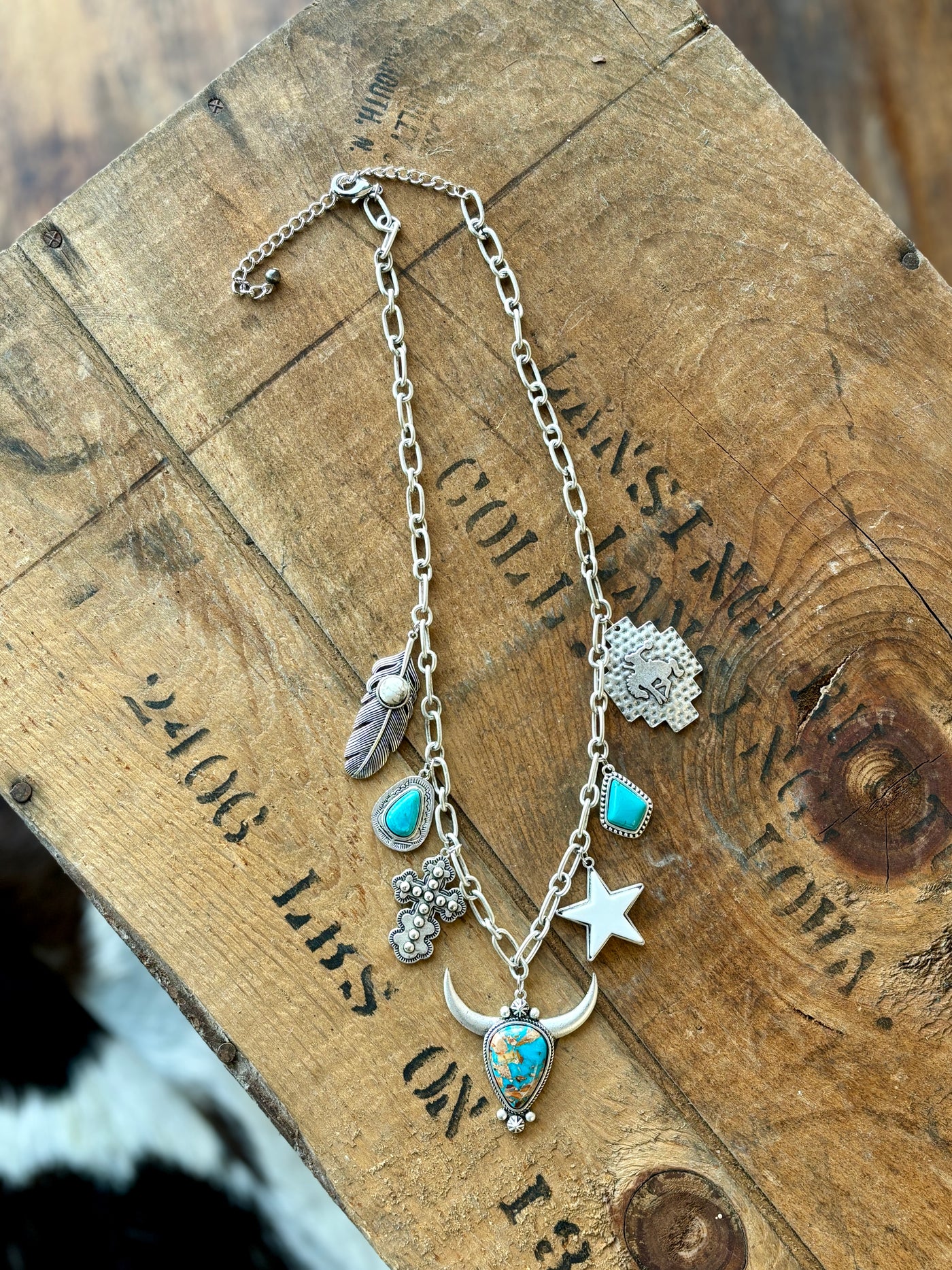 Natasha Longhorn Gemstone & Charm Necklace