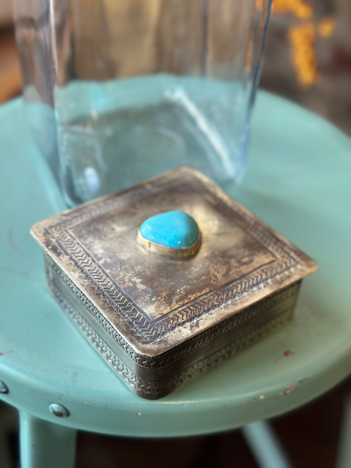 Sterling Silver Canister w/ Authentic Turquoise Nugget [Large]