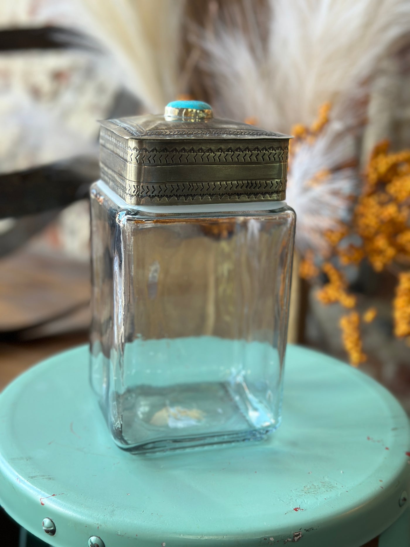 Sterling Silver Canister w/ Authentic Turquoise Nugget [Medium]