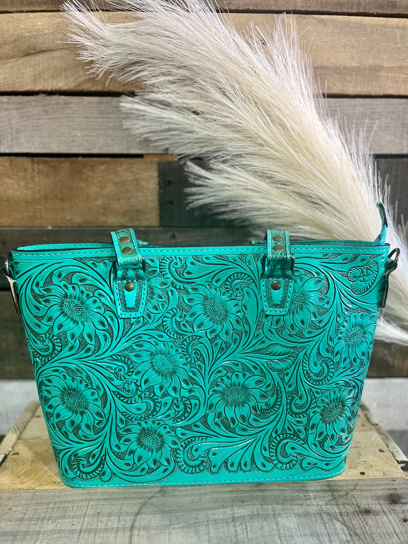 Mariella Turquoise Tooled Leather Tote Bag