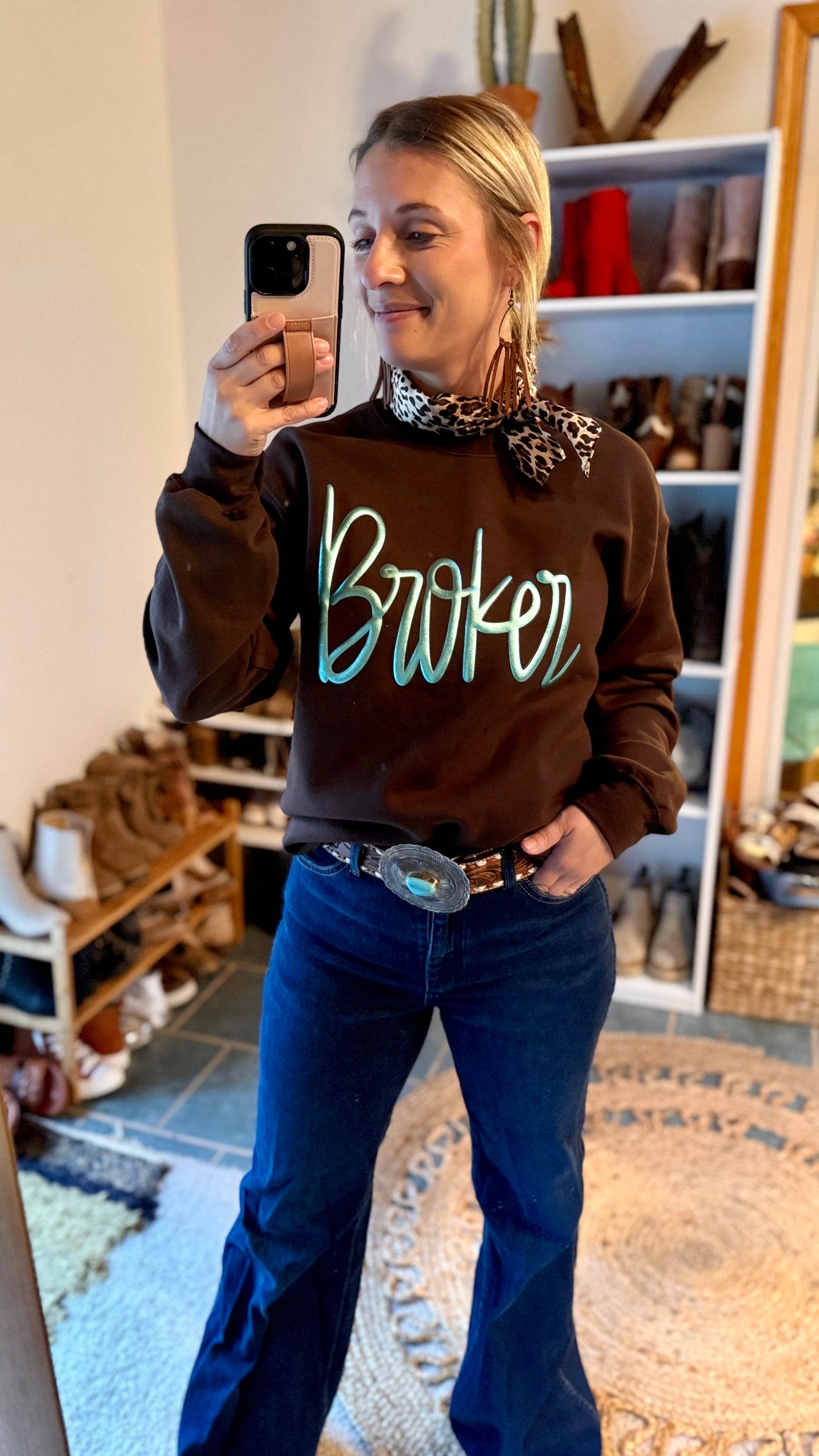 Obsession Custom Broker Crewneck [Brown & Turquoise]