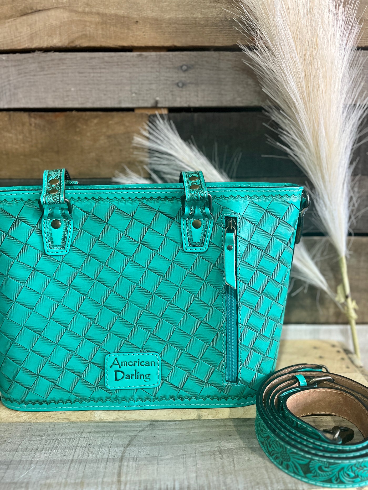 Mariella Turquoise Tooled Leather Tote Bag