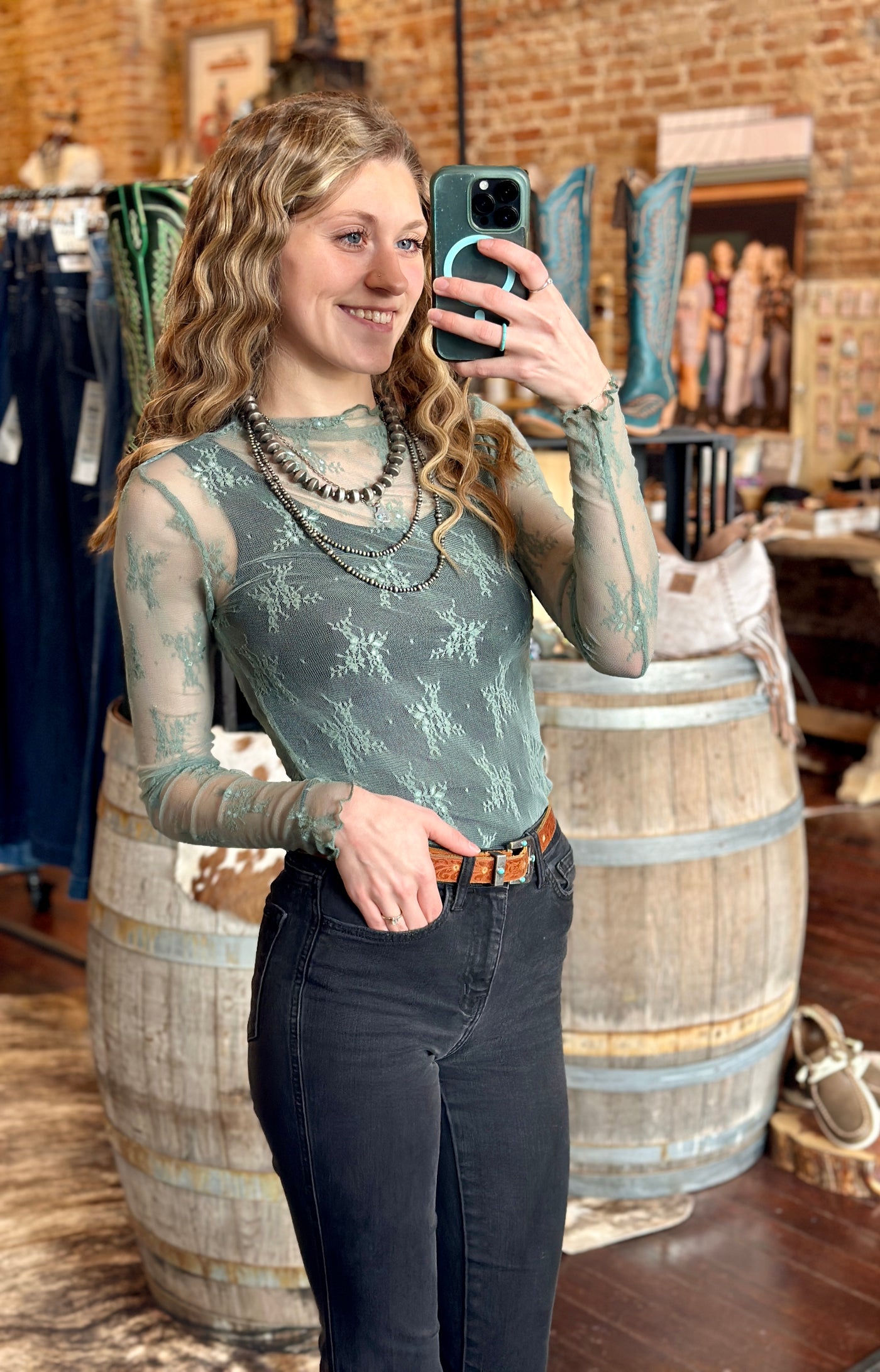 Bailee Lace Layering Top [Sage Green]