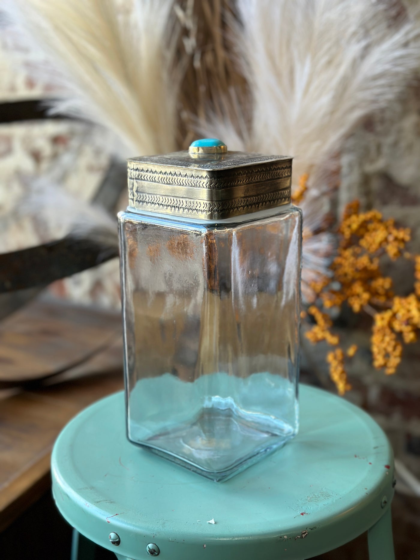 Sterling Silver Canister w/ Authentic Turquoise Nugget [Large]