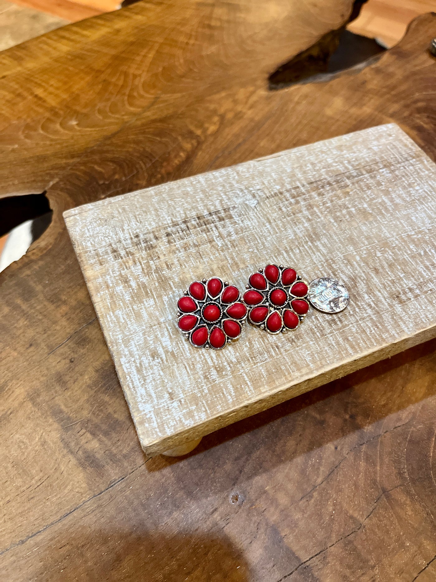 Henleigh Red Flower Stud Earrings