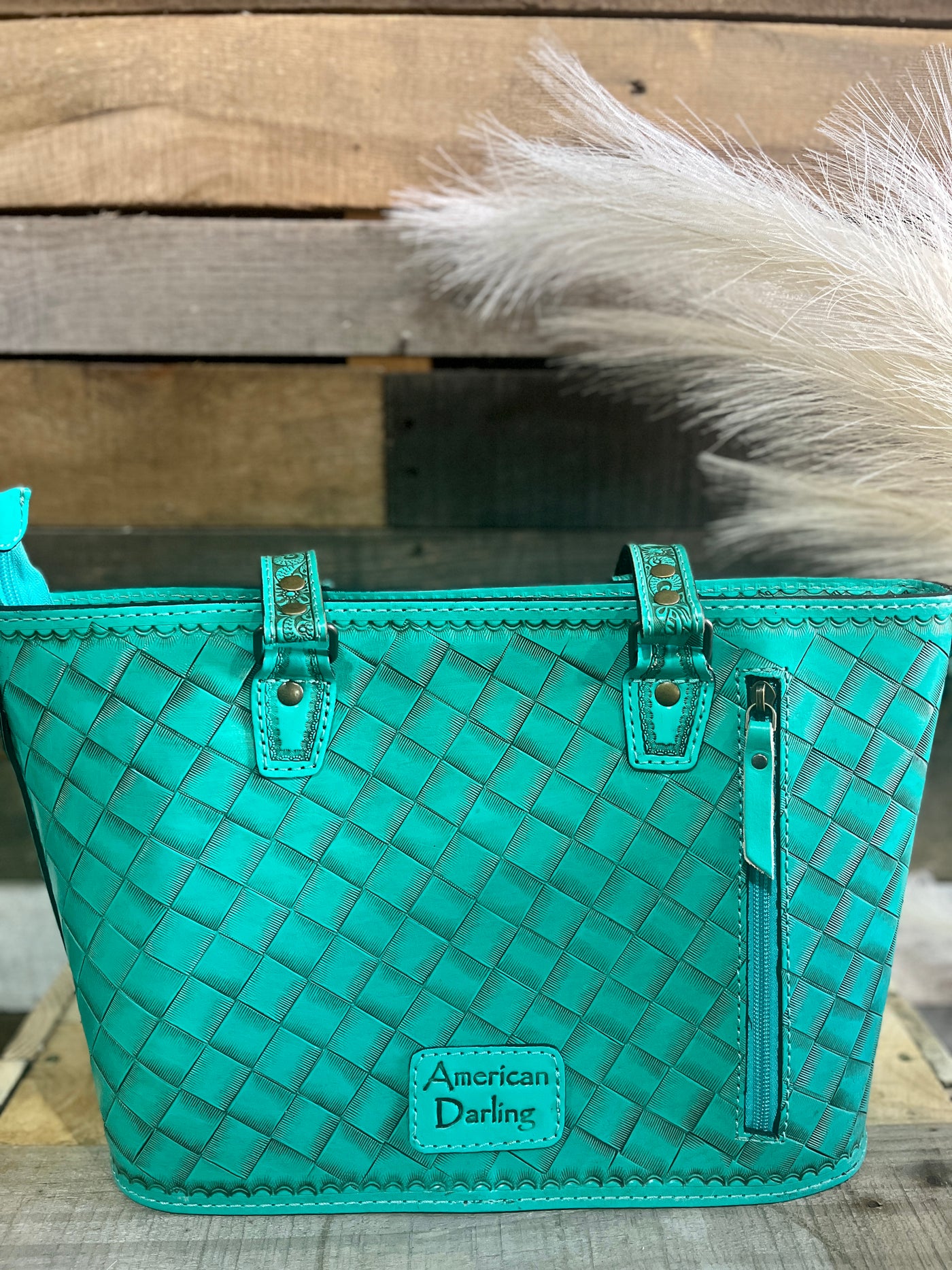 Mariella Turquoise Tooled Leather Tote Bag