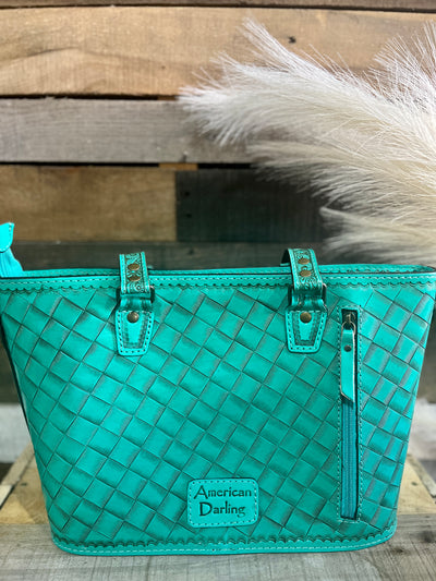 Mariella Turquoise Tooled Leather Tote Bag