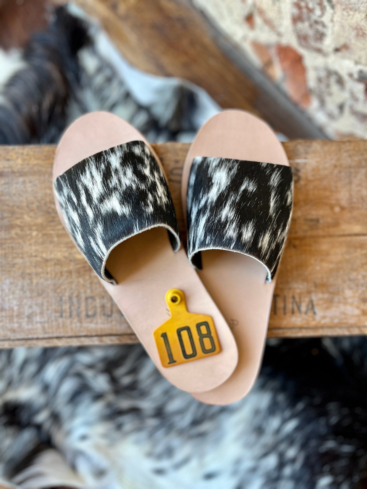 Kiki Hair-On-Hide Slides [Salt & Pepper] Slides