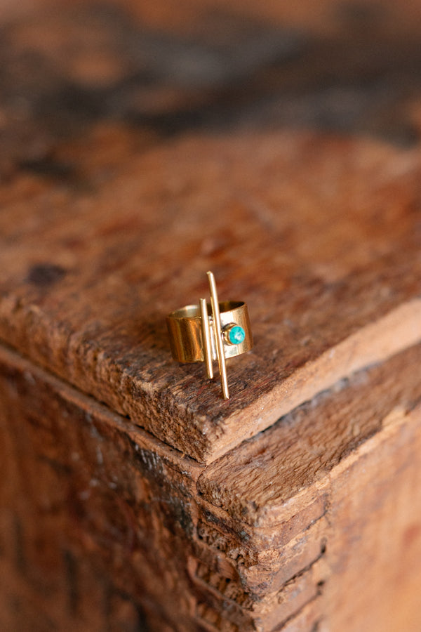 Gabby Brass Turquoise Bar Ring