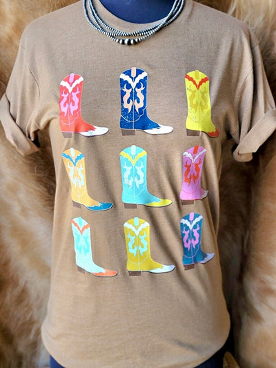 Soft cotton-polyester blend Garth Tee with playful cowboy boot graphic.