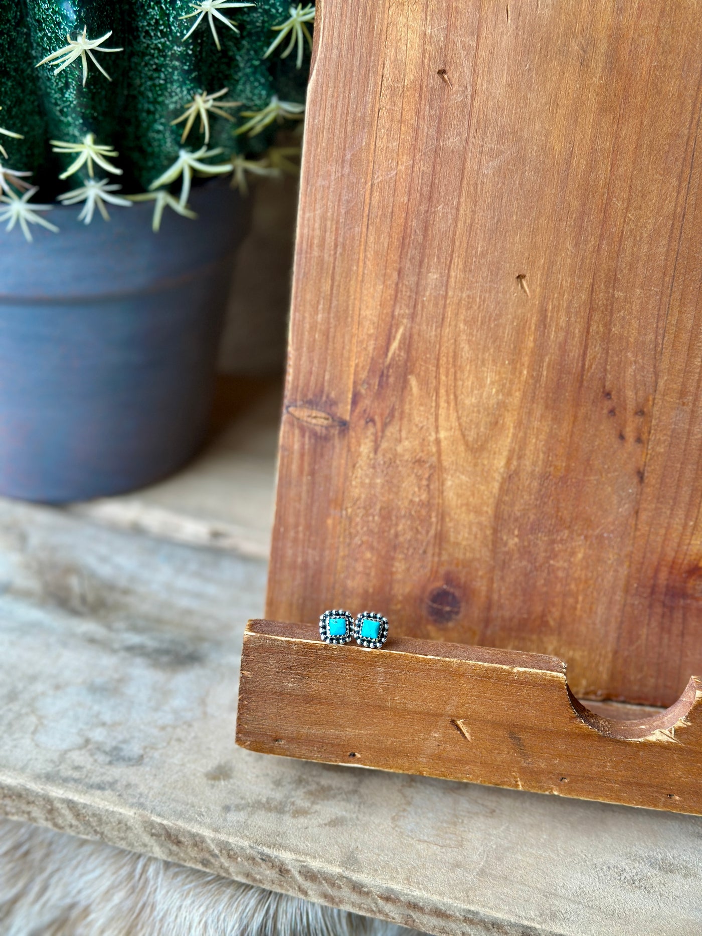 Genuine Turquoise Square Stud Earrings – Classic Jewelry for Cowgirl Style