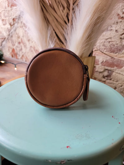 Gillette Round Tooled Leather Coin Pouch [Natural]