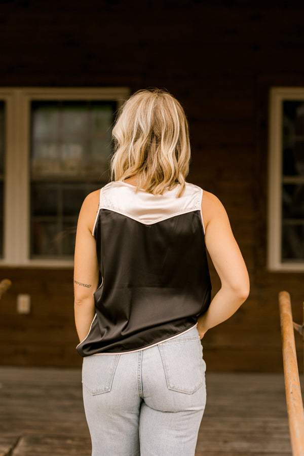 Hannah Satin Western Yoke Tank-Top