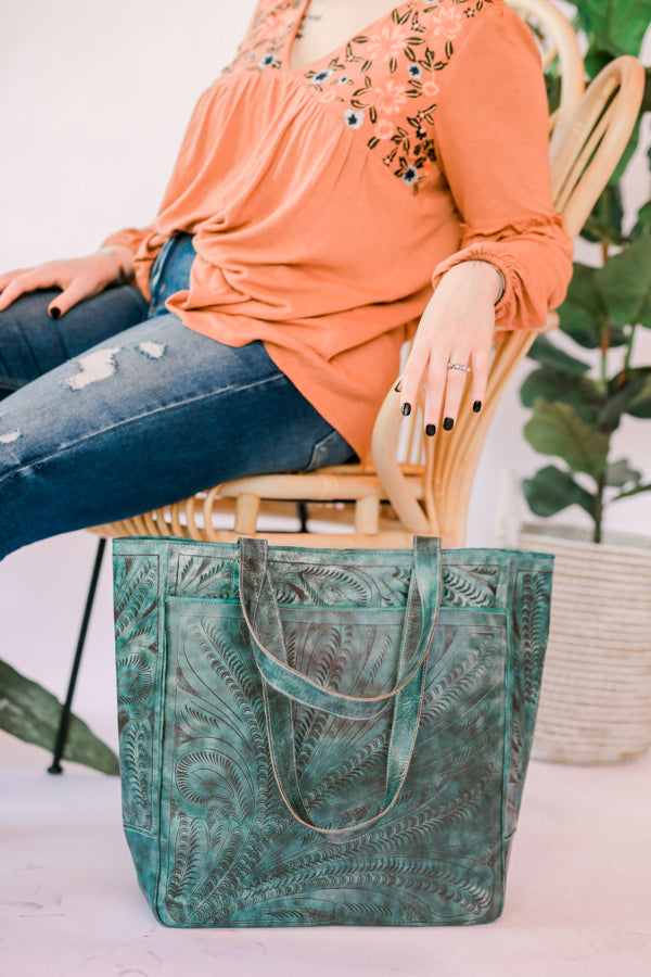 Hattie Tooled Leather Tote Bag [Turquoise] ✙PREORDER closes 2/27✙