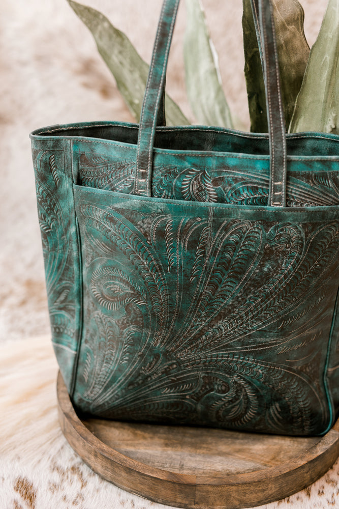 Hattie Tooled Leather Tote Bag [Turquoise] ✙PREORDER closes 2/27✙