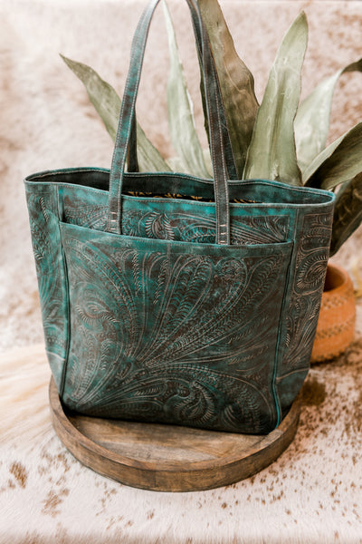 Hattie Tooled Leather Tote Bag [Turquoise] ✙PREORDER closes 2/27✙